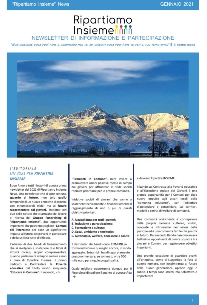 Cover Newsletter Ripartiamo Insieme Gennaio 2021